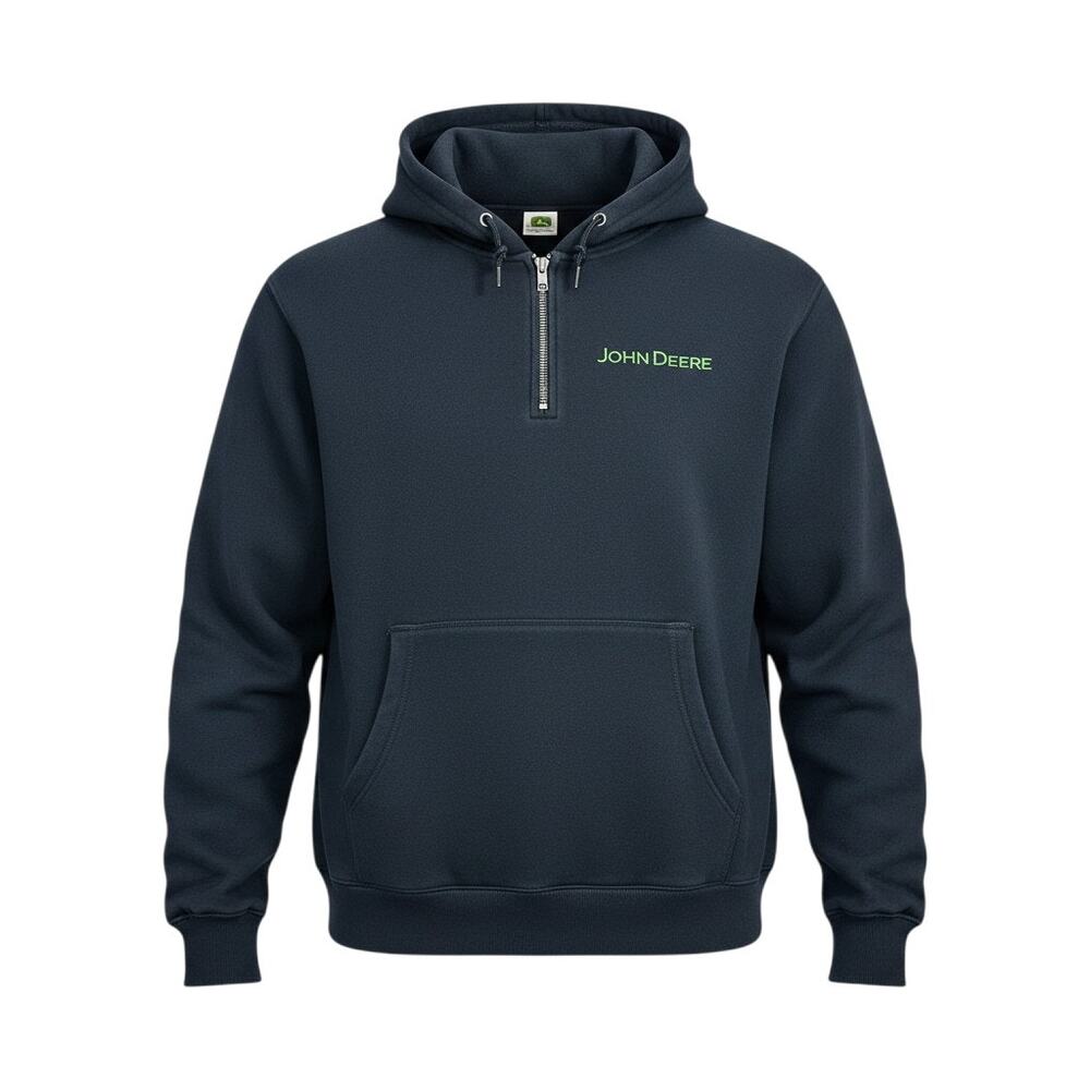 John Deere Men's Size L 1/4 Zip Heavyweight Hoodie Sweatshirt Black NWT